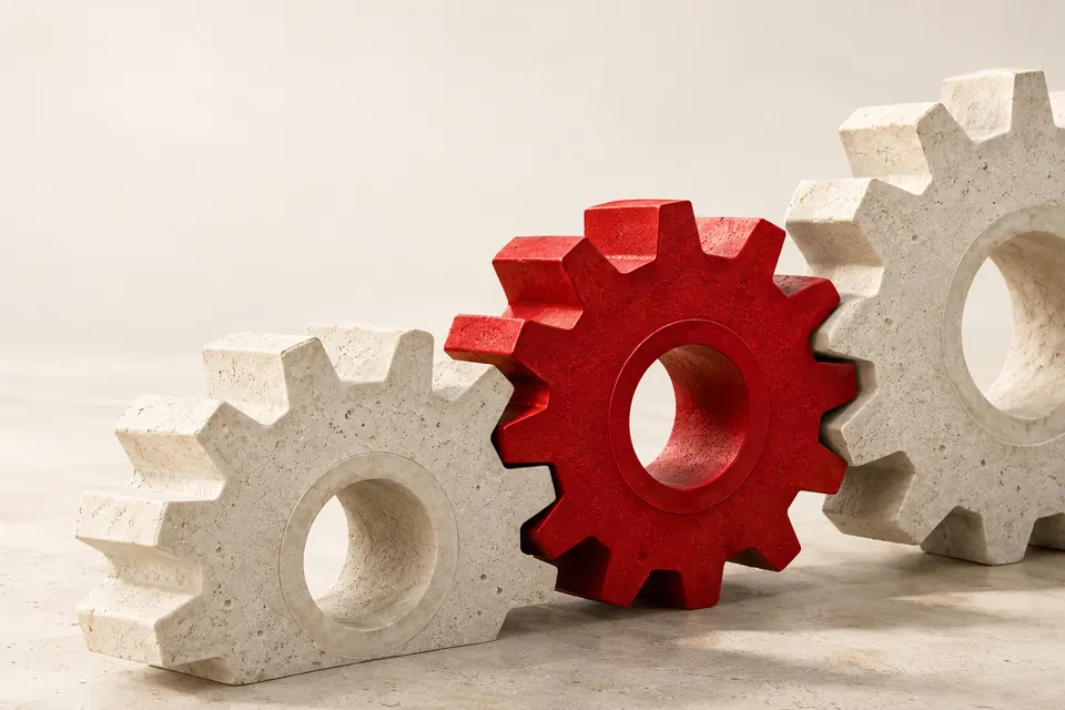 Stone gears driven by a red gear
